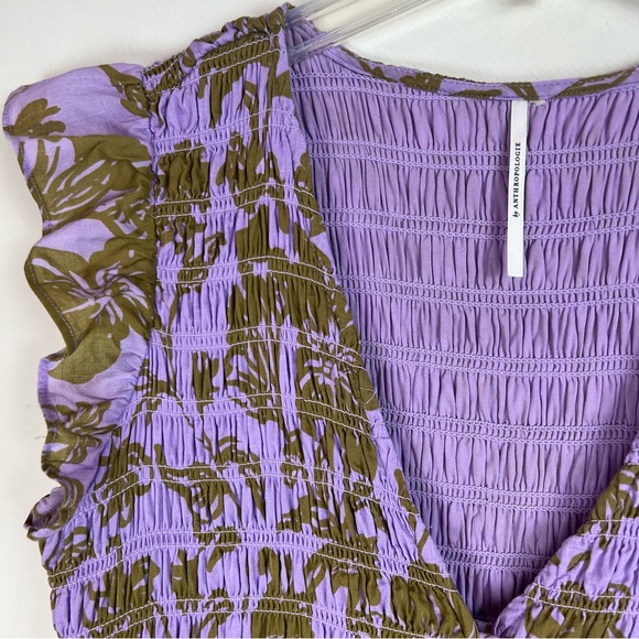 Anthropologie Peregrine Tiered Midi Dress Smocked Cottagecore Large L Purple - Picture 9 of 16